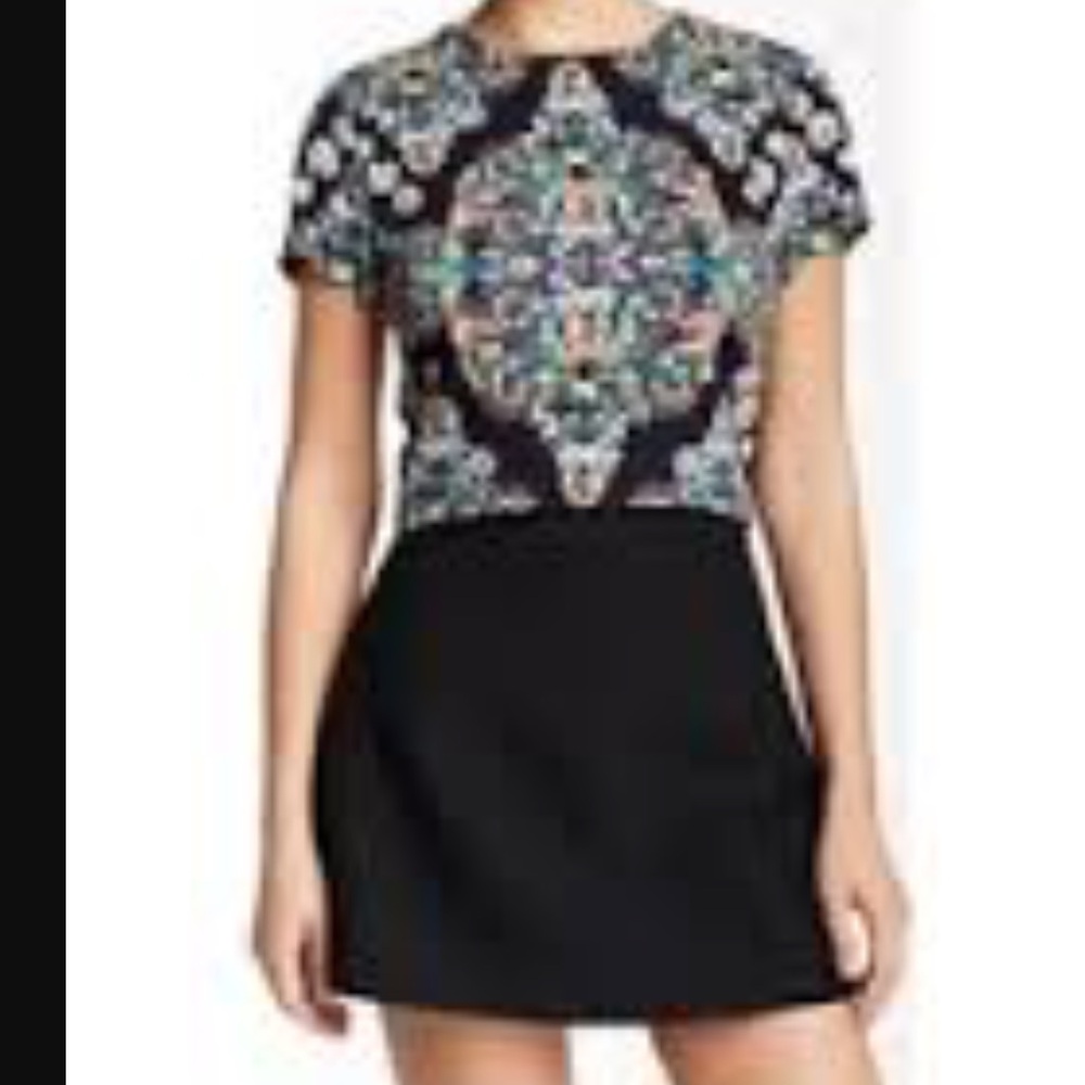 Nicole Miller Black Crop Top with Multicolor Mosaic Print